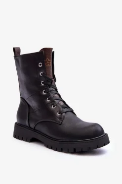 Skórzane Botki Workery Czarne Lonevis