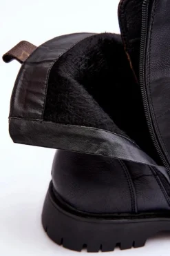 Skórzane Botki Workery Czarne Lonevis