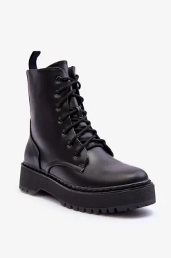 Skórzane Botki Workery Czarne Teflorna