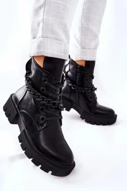 Skórzane Botki Workery Czarne Izzy