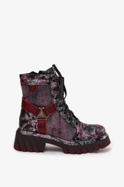 Skórzane Botki Workery Damskie Maciejka 07072-23 Bordowe