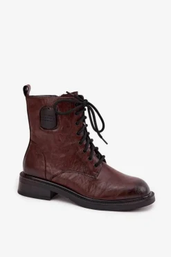 Skórzane Botki Workery Damskie Z Ozdobnym Detalem Maciejka K7180-01 Brązowe