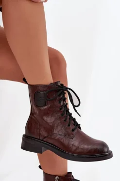 Skórzane Botki Workery Damskie Z Ozdobnym Detalem Maciejka K7180-01 Brązowe