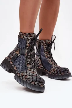 Skórzane Botki Workery Damskie Maciejka 07072-03 Multikolor