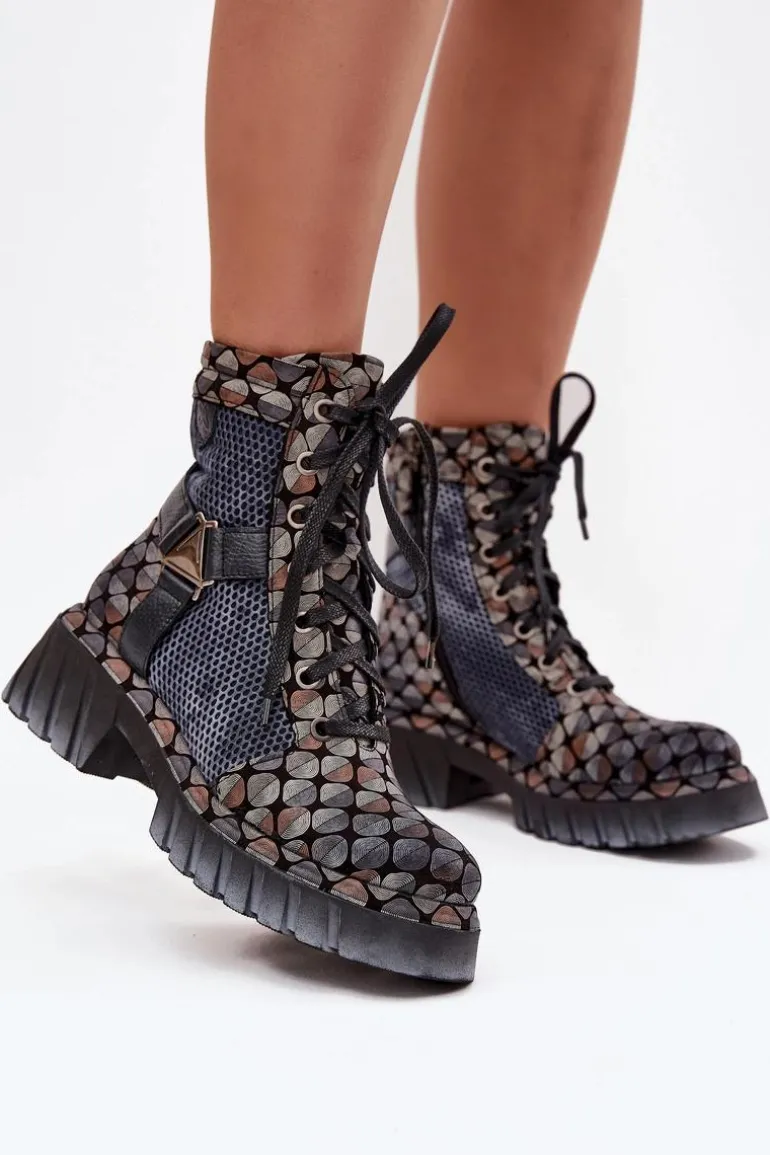 Skórzane Botki Workery Damskie Maciejka 07072-03 Multikolor