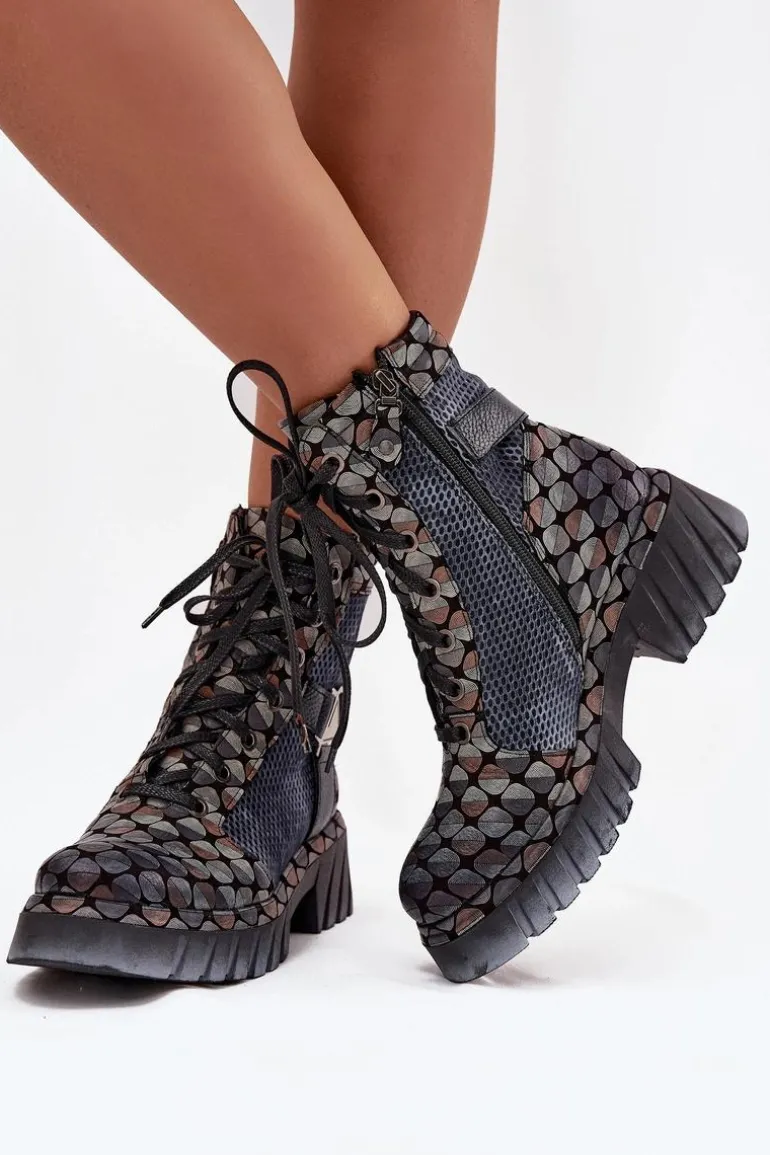 Skórzane Botki Workery Damskie Maciejka 07072-03 Multikolor