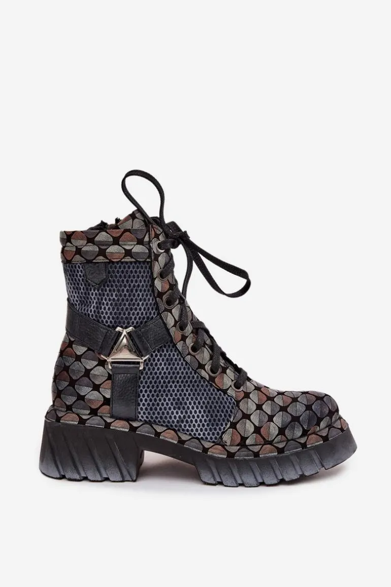 Skórzane Botki Workery Damskie Maciejka 07072-03 Multikolor