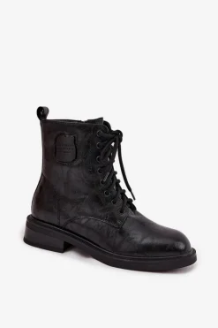 Skórzane Botki Workery Damskie Z Ozdobnym Detalem Maciejka K7180-01 Czarne