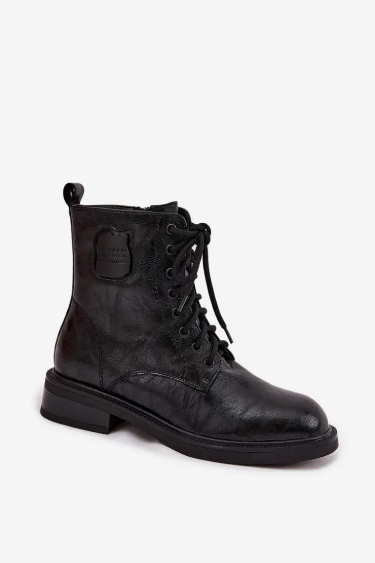 Skórzane Botki Workery Damskie Z Ozdobnym Detalem Maciejka K7180-01 Czarne