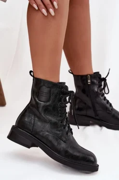 Skórzane Botki Workery Damskie Z Ozdobnym Detalem Maciejka K7180-01 Czarne