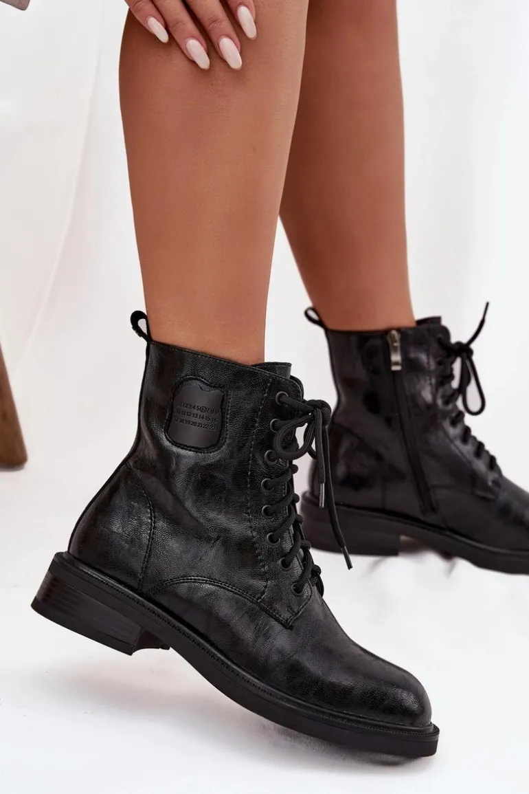 Skórzane Botki Workery Damskie Z Ozdobnym Detalem Maciejka K7180-01 Czarne