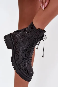 Skórzane Botki Workery Damskie Ocieplane Na Zamek Artiker 57C2257 Czarne