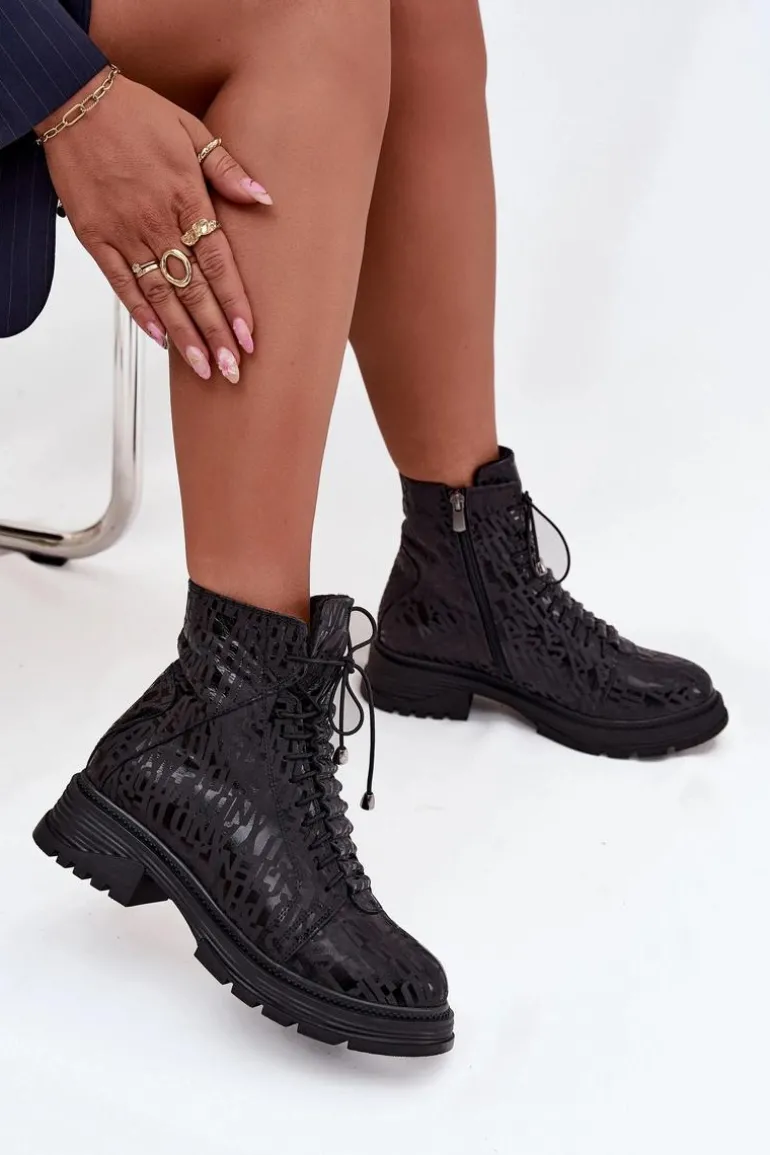 Skórzane Botki Workery Damskie Ocieplane Na Zamek Artiker 57C2257 Czarne