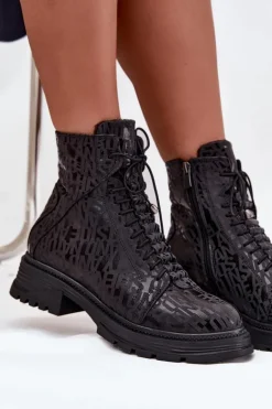 Skórzane Botki Workery Damskie Ocieplane Na Zamek Artiker 57C2257 Czarne