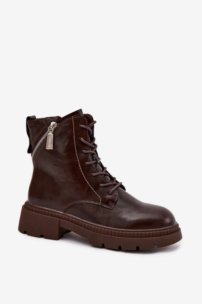 Skórzane Botki Workery Damskie Ocieplane Big Star SS274453 Brązowe