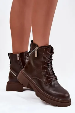 Skórzane Botki Workery Damskie Ocieplane Big Star SS274453 Brązowe