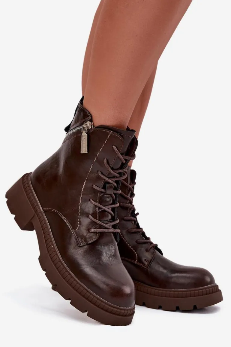 Skórzane Botki Workery Damskie Ocieplane Big Star SS274453 Brązowe