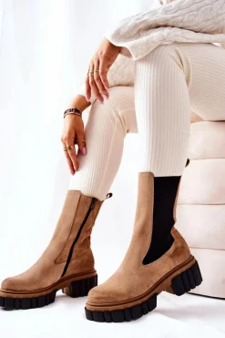 Skórzane Botki Workery Laura Messi Beżowe 2421