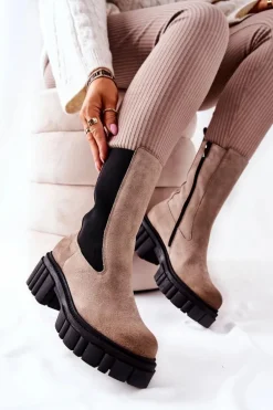 Skórzane Botki Workery Laura Messi Jasnobeżowe 2421