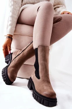 Skórzane Botki Workery Laura Messi Ciemnobeżowe 2421