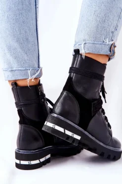 Skórzane Botki Workery Maciejka Czarne 05219-01