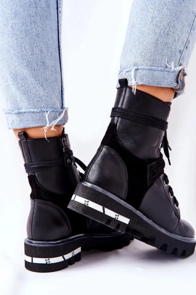 Skórzane Botki Workery Maciejka Czarne 05219-01