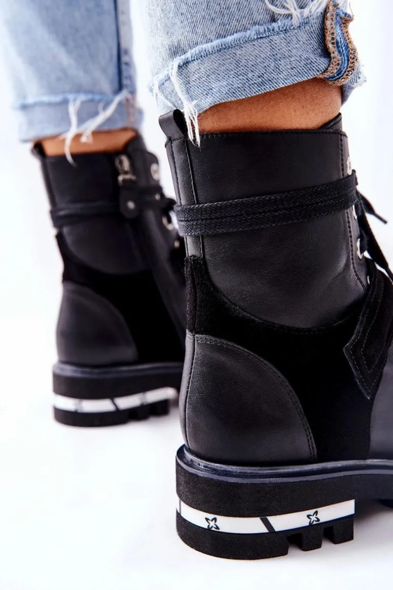 Skórzane Botki Workery Maciejka Czarne 05219-01