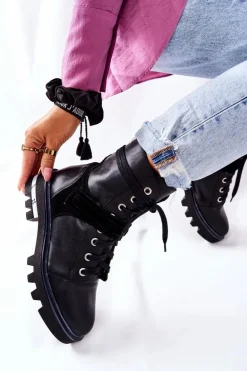 Skórzane Botki Workery Maciejka Czarne 05219-01