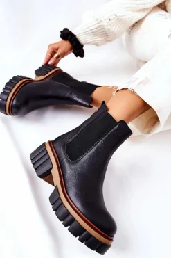 Skórzane Botki Workery Maciejka Czarne 05312-01