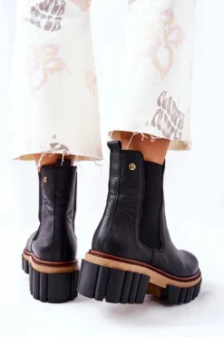 Skórzane Botki Workery Maciejka Czarne 05312-01