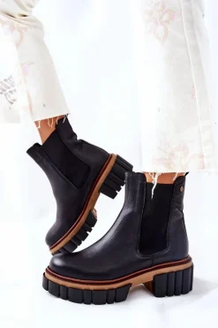 Skórzane Botki Workery Maciejka Czarne 05312-01