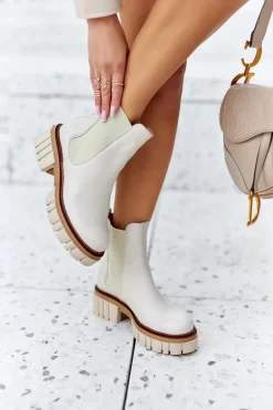 Skórzane Botki Workery Maciejka Beżowe 05312-04