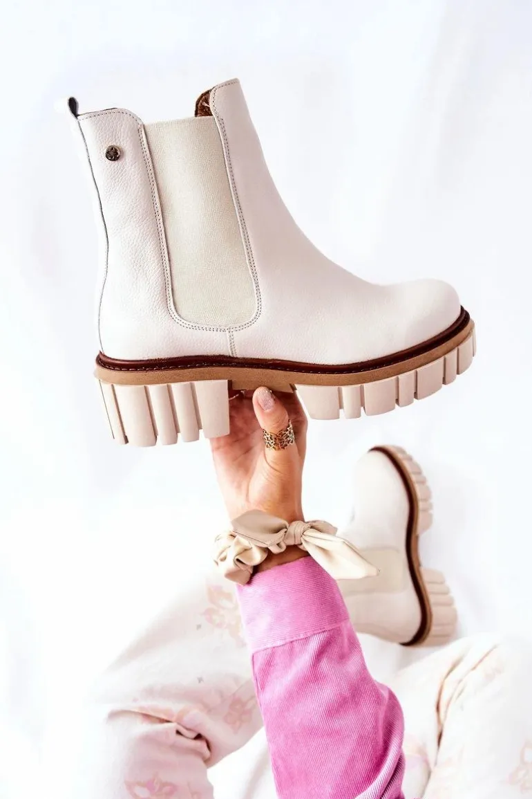 Skórzane Botki Workery Maciejka Beżowe 05312-04