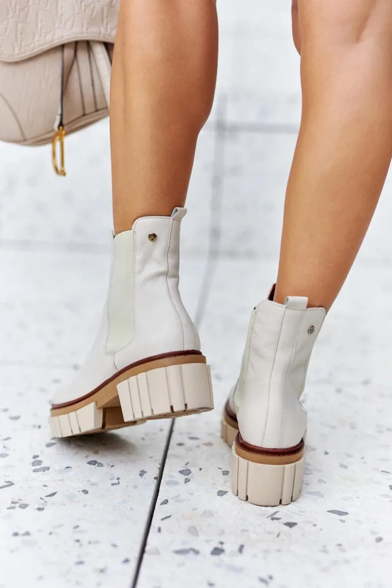 Skórzane Botki Workery Maciejka Beżowe 05312-04