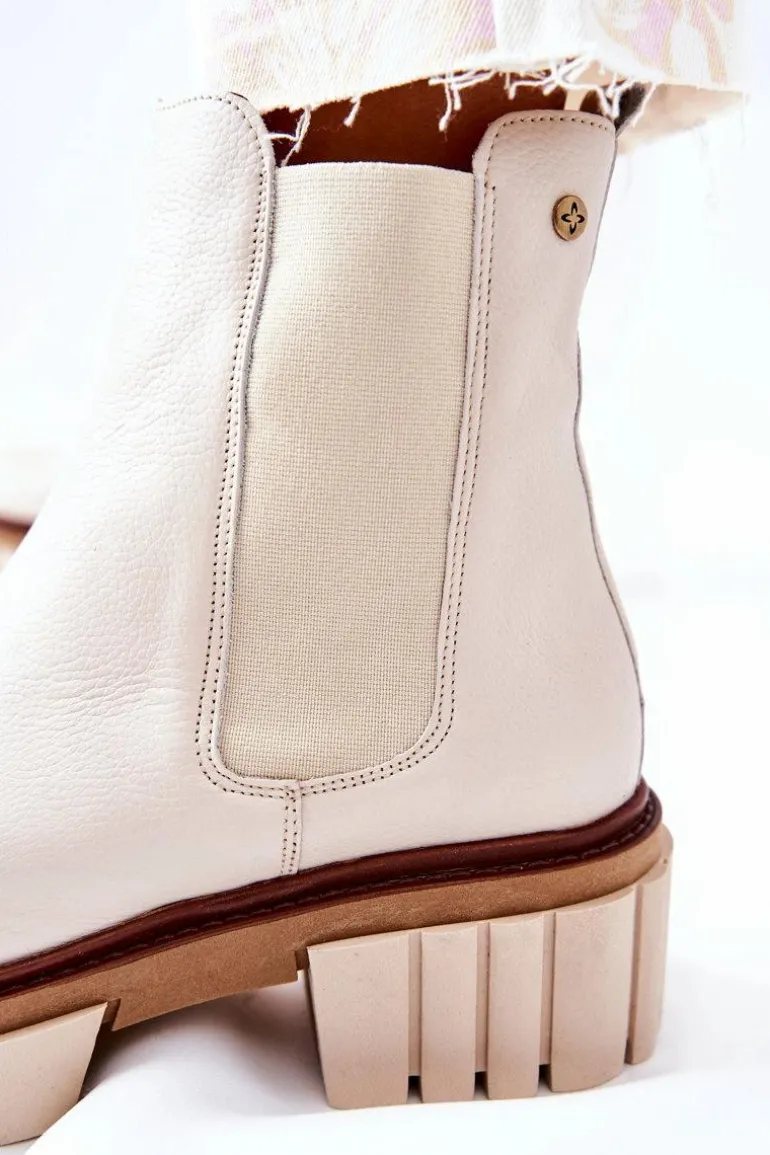 Skórzane Botki Workery Maciejka Beżowe 05312-04