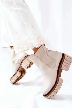 Skórzane Botki Workery Maciejka Beżowe 05312-04