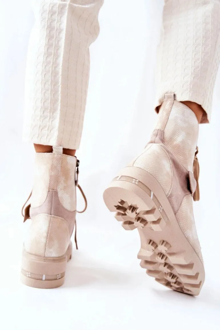 Skórzane Botki Workery Maciejka Beżowe 05219-04