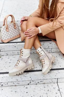 Skórzane Botki Workery Maciejka Beżowe 05219-04