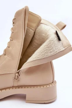Skórzane Botki Workery Na Płaskim Obcasie Jasnobeżowe Aganne