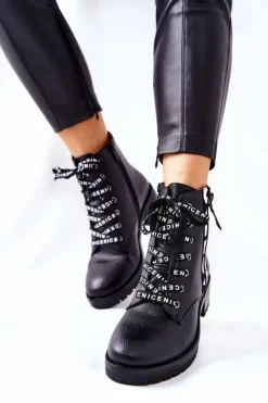 Skórzane Botki Workery Na Suwak Czarne Henri