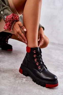 Skórzane Botki Workery Na Suwak Czarne Messa