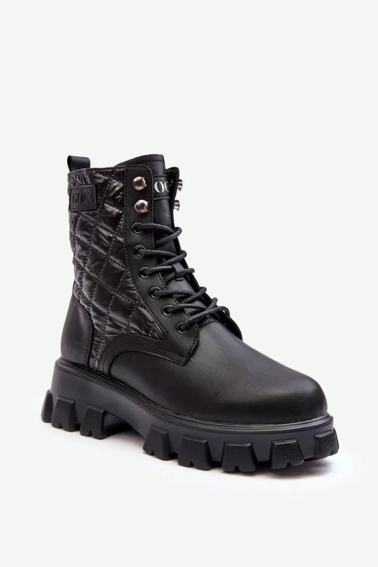 Skórzane Botki Workery Na Płaskim Obcasie GOE MM2N4021 Czarne