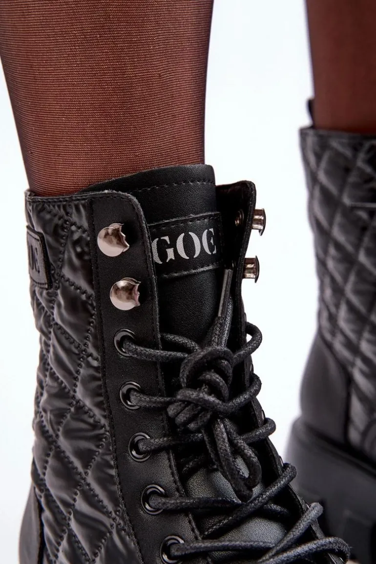 Skórzane Botki Workery Na Płaskim Obcasie GOE MM2N4021 Czarne