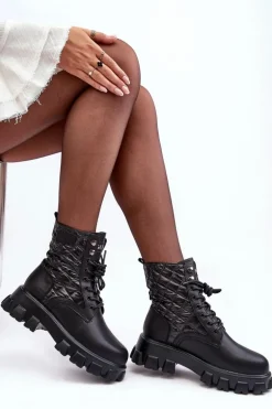 Skórzane Botki Workery Na Płaskim Obcasie GOE MM2N4021 Czarne