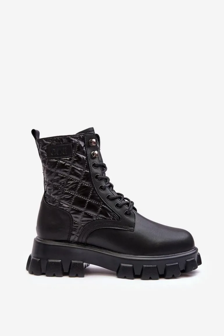 Skórzane Botki Workery Na Płaskim Obcasie GOE MM2N4021 Czarne