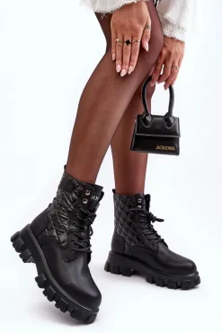 Skórzane Botki Workery Na Płaskim Obcasie GOE MM2N4021 Czarne