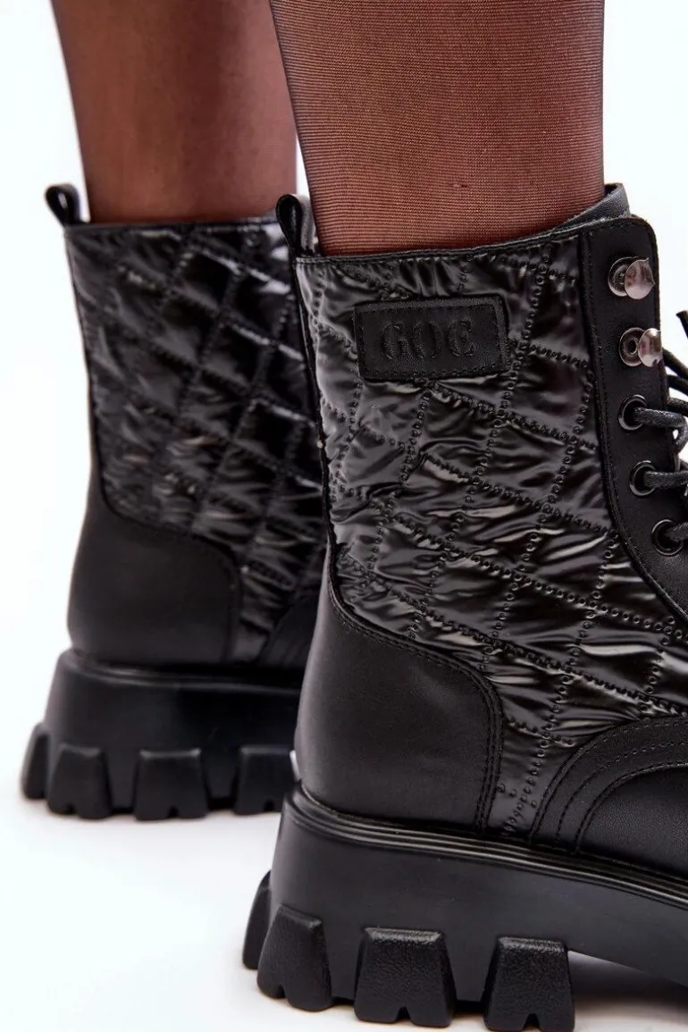 Skórzane Botki Workery Na Płaskim Obcasie GOE MM2N4021 Czarne