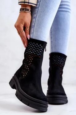 Skórzane Botki Workery Nicole Czarne 2711