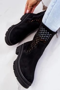 Skórzane Botki Workery Nicole Czarne 2711