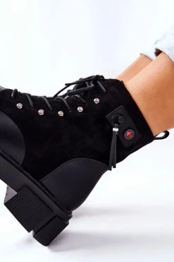 Skórzane Botki Workery Wiązane Czarne Your Way!